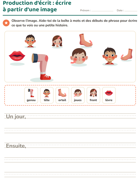 Aperçu de la fiche Production d'écrit avec Parties du corps pour CE1 (cours élémentaire 1)