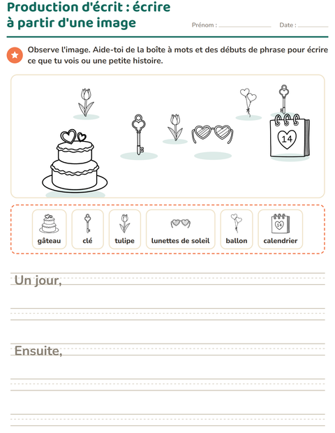 Aperçu de la fiche Production d'écrit avec Saint-Valentin NB 2 pour CE1 (cours élémentaire 1)