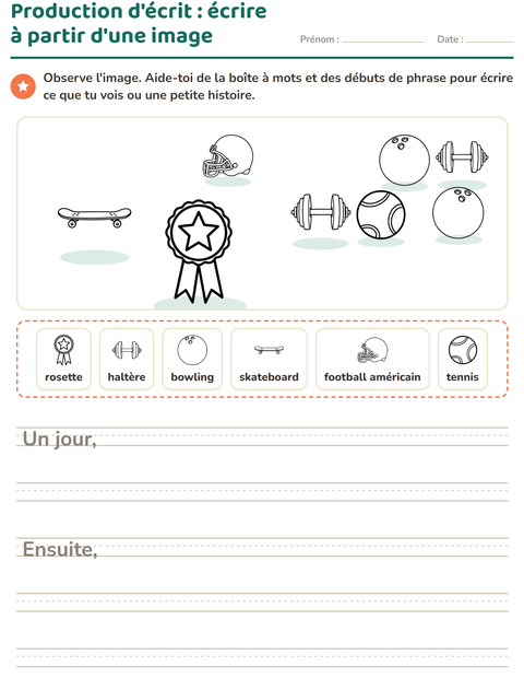 Aperçu de la fiche Production d'écrit avec Sports NB pour CE1 (cours élémentaire 1)