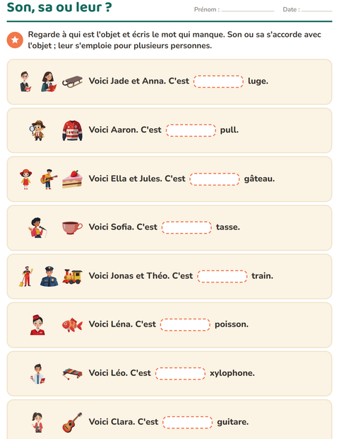 Aperçu de la fiche Les pronoms personnels sujets pour CE1 (cours élémentaire 1)