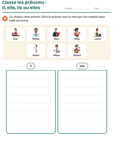 Aperçu de la fiche Les pronoms personnels sujets pour CP (cours préparatoire)