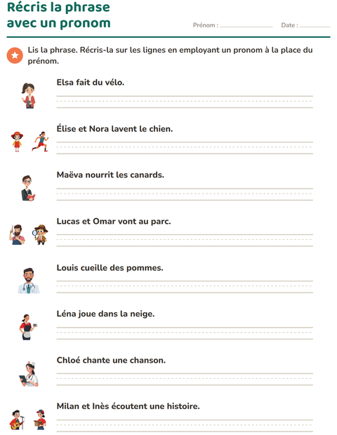 Aperçu de la fiche Les pronoms personnels sujets pour CE1 (cours élémentaire 1)