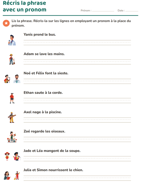 Aperçu de la fiche Les pronoms personnels sujets pour CE1 (cours élémentaire 1)