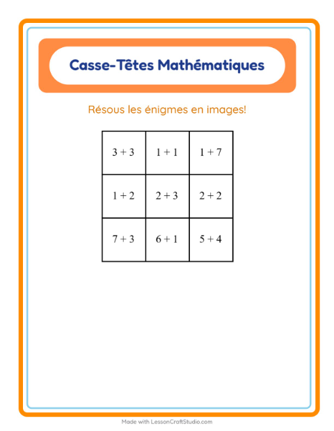 Aperçu de la fiche Puzzle Mathématique avec Camping pour CP (cours préparatoire)
