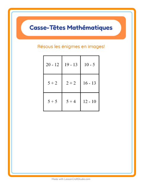 Aperçu de la fiche Puzzle Mathématique avec Animaux de compagnie pour CP (cours préparatoire)