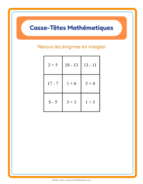 Aperçu de la fiche Puzzle Mathématique avec Camping pour CP (cours préparatoire)