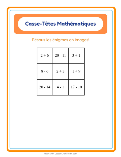 Aperçu de la fiche Puzzle Mathématique avec Émotions pour CP (cours préparatoire)