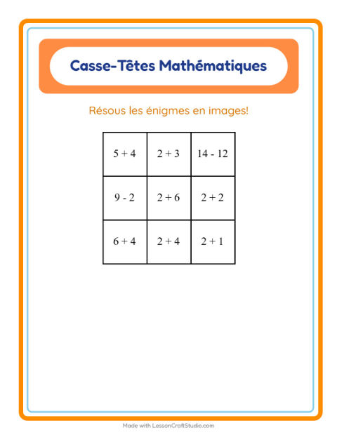 Aperçu de la fiche Puzzle Mathématique avec Fruits pour CP (cours préparatoire)