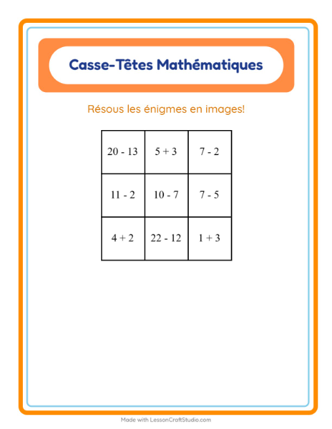 Aperçu de la fiche Puzzle Mathématique avec Plage pour CP (cours préparatoire)