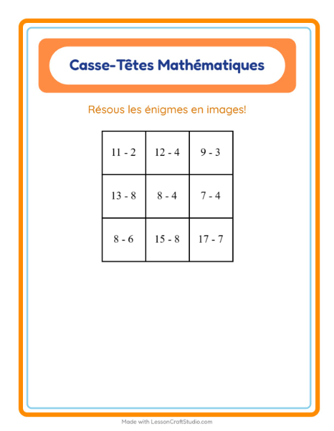 Aperçu de la fiche Puzzle Mathématique avec Camping pour CP (cours préparatoire)