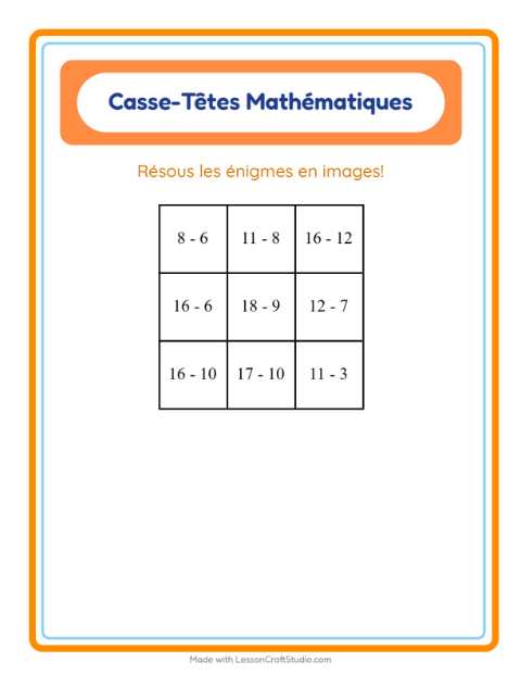 Aperçu de la fiche Puzzle Mathématique avec Hôpital pour CP (cours préparatoire)