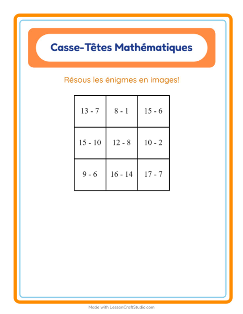 Aperçu de la fiche Puzzle Mathématique avec Météo pour CP (cours préparatoire)
