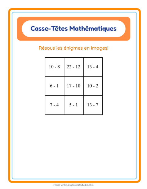 Aperçu de la fiche Puzzle Mathématique avec Parties du corps pour CP (cours préparatoire)