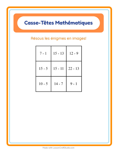 Aperçu de la fiche Puzzle Mathématique avec Salle de classe pour CP (cours préparatoire)
