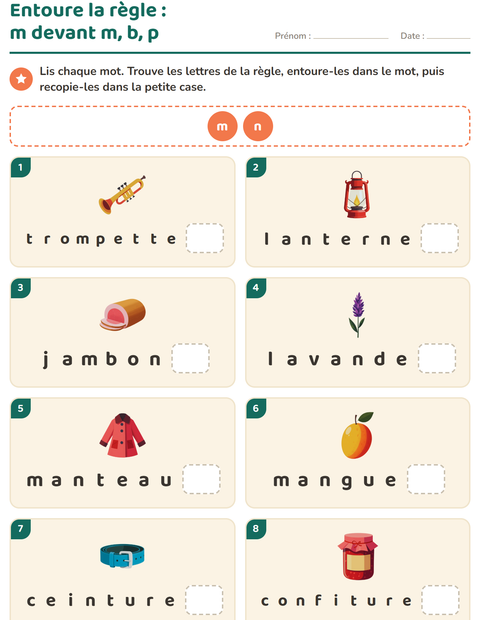 Aperçu de la fiche Règles d'orthographe pour CE1 (cours élémentaire 1)
