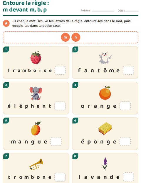 Aperçu de la fiche Règles d'orthographe pour CE1 (cours élémentaire 1)