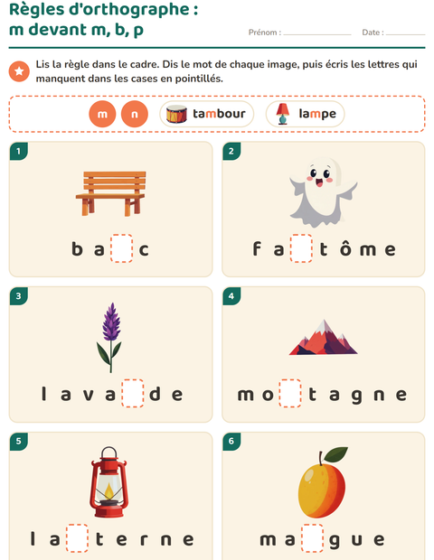 Aperçu de la fiche Règles d'orthographe pour CE1 (cours élémentaire 1)