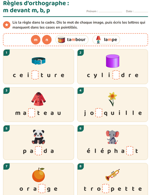 Aperçu de la fiche Règles d'orthographe pour CE1 (cours élémentaire 1)