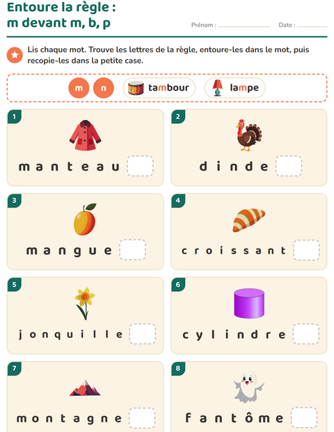 Aperçu de la fiche Règles d'orthographe pour CE1 (cours élémentaire 1)