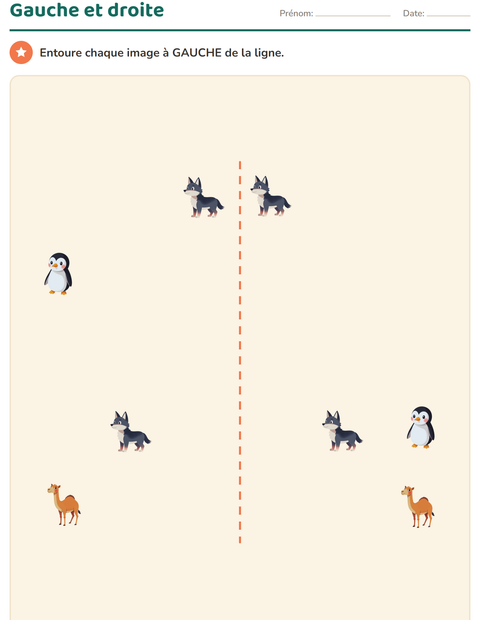 Aperçu de la fiche Se repérer dans l'espace avec Animaux pour École maternelle (grande section, 5-7 ans)