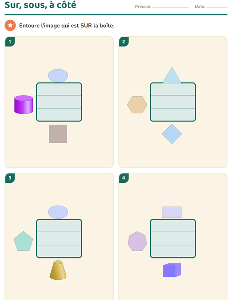Aperçu de la fiche Se repérer dans l'espace avec Formes pour École maternelle (grande section, 5-7 ans)