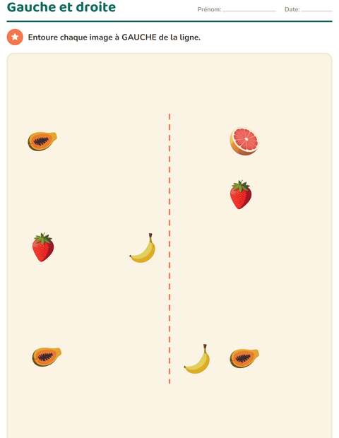 Aperçu de la fiche Se repérer dans l'espace avec Fruits pour École maternelle (grande section, 5-7 ans)