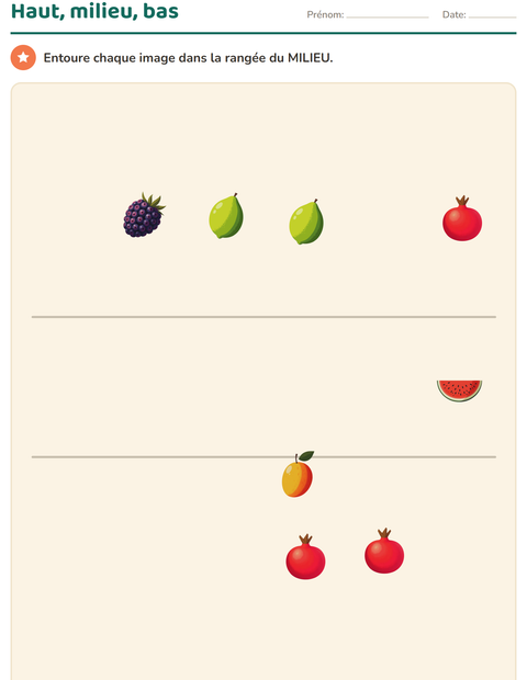 Aperçu de la fiche Se repérer dans l'espace avec Fruits pour École maternelle (grande section, 5-7 ans)