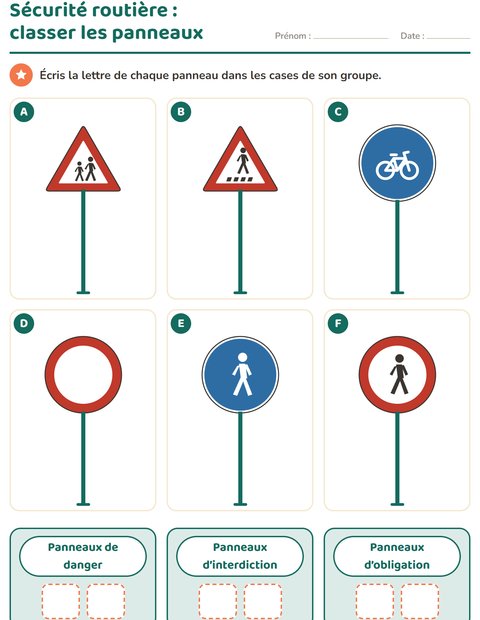 Aperçu : Sécurité routière : classer les panneaux de danger, d’interdiction et d’obligation