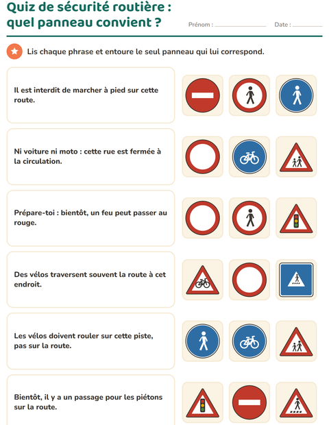 Aperçu : Quiz de sécurité routière : quel panneau convient ?