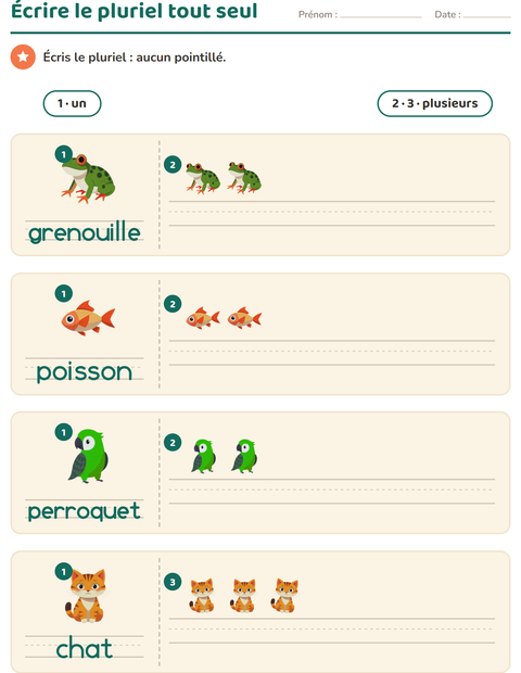 Aperçu de la fiche Singulier et pluriel avec Animaux de compagnie pour École maternelle (grande section, 5-7 ans)