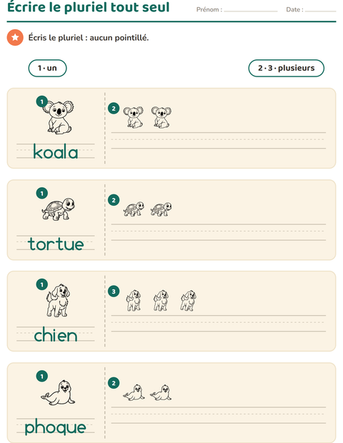 Aperçu de la fiche Singulier et pluriel avec Animaux du zoo NB pour École maternelle (grande section, 5-7 ans)