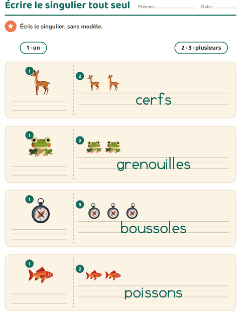 Aperçu de la fiche Singulier et pluriel avec Camping pour École maternelle (grande section, 5-7 ans)
