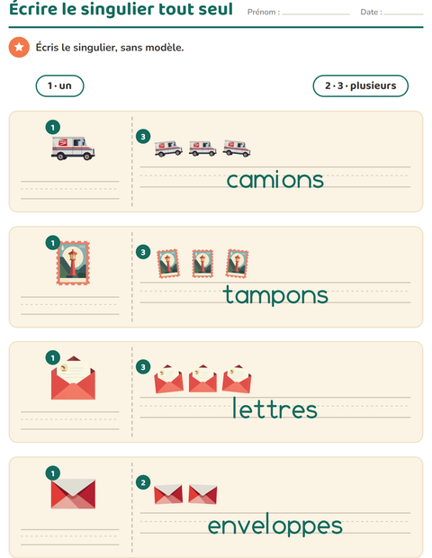 Aperçu de la fiche Singulier et pluriel avec Bureau de poste pour École maternelle (grande section, 5-7 ans)