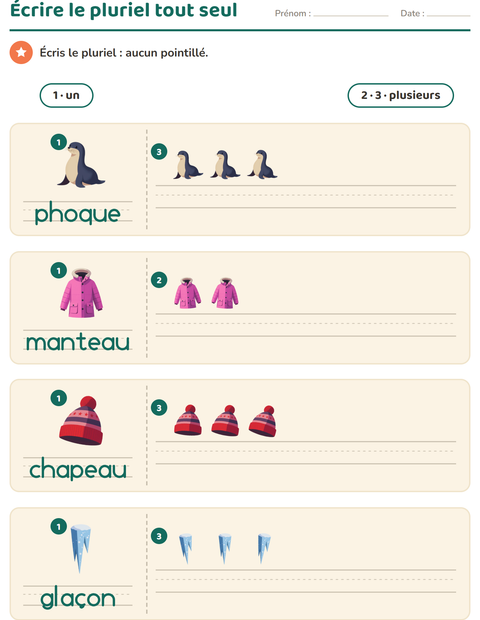 Aperçu de la fiche Singulier et pluriel avec Hiver pour École maternelle (grande section, 5-7 ans)