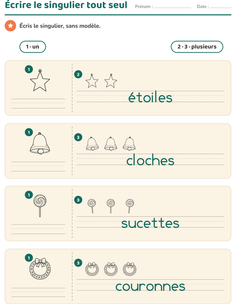 Aperçu de la fiche Singulier et pluriel avec Noël N&B pour École maternelle (grande section, 5-7 ans)