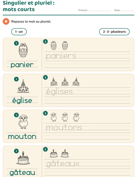 Aperçu de la fiche Singulier et pluriel avec Pâques NB 2 pour École maternelle (grande section, 5-7 ans)