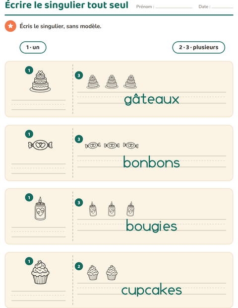 Aperçu de la fiche Singulier et pluriel avec Saint-Valentin NB pour École maternelle (grande section, 5-7 ans)