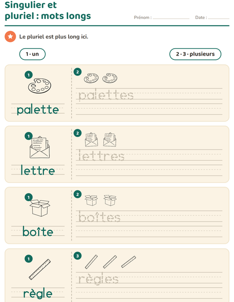 Aperçu de la fiche Singulier et pluriel avec Éducation NB pour École maternelle (grande section, 5-7 ans)