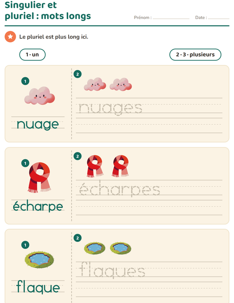 Aperçu de la fiche Singulier et pluriel avec Météo pour École maternelle (grande section, 5-7 ans)