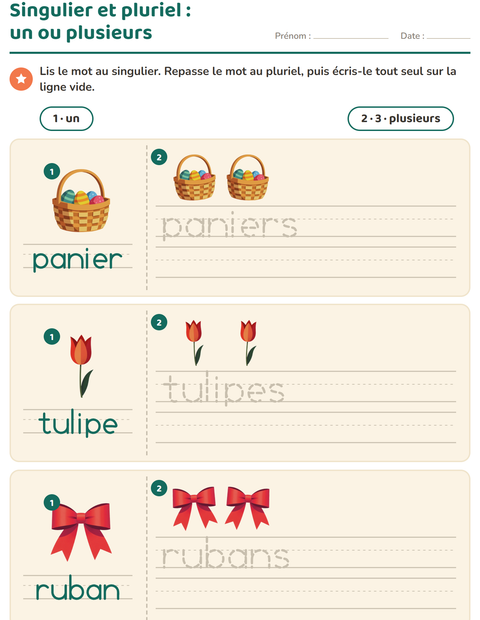 Aperçu de la fiche Singulier et pluriel avec Pâques pour École maternelle (grande section, 5-7 ans)
