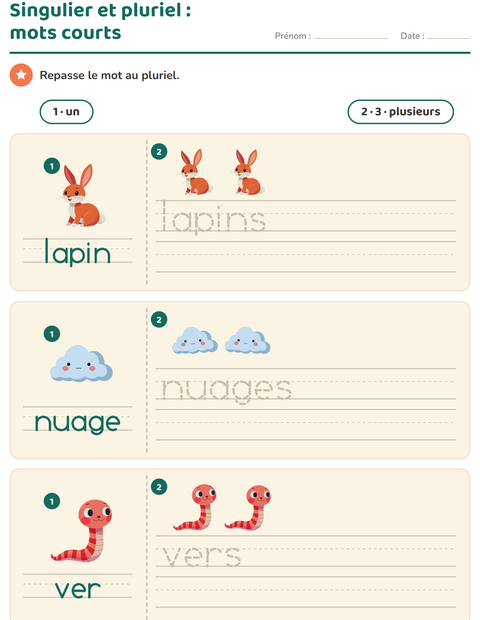 Aperçu de la fiche Singulier et pluriel avec Printemps pour École maternelle (grande section, 5-7 ans)