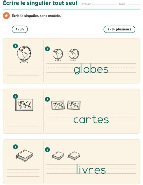 Aperçu de la fiche Singulier et pluriel avec Salle de classe 2 (N&B) pour École maternelle (grande section, 5-7 ans)