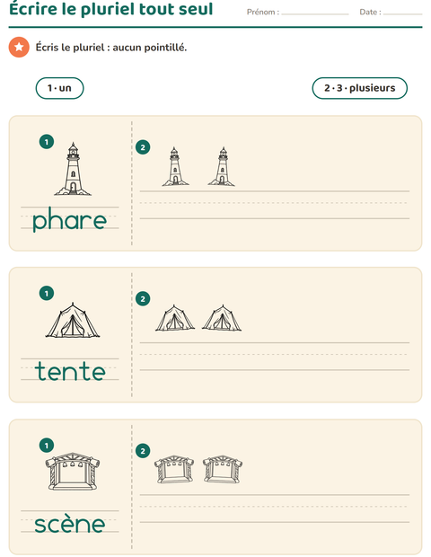 Aperçu de la fiche Singulier et pluriel avec Voyages et Vacances NB pour École maternelle (grande section, 5-7 ans)