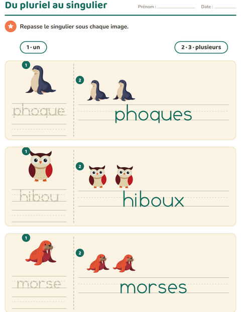 Aperçu de la fiche Singulier et pluriel avec Hiver pour École maternelle (grande section, 5-7 ans)