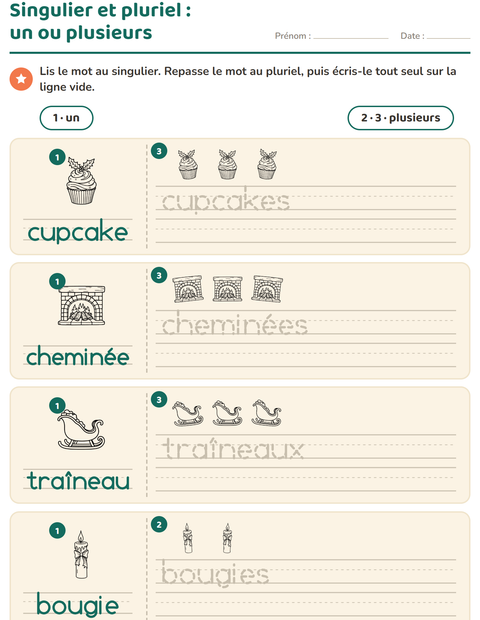 Aperçu de la fiche Singulier et pluriel avec Noël N&B 2 pour École maternelle (grande section, 5-7 ans)