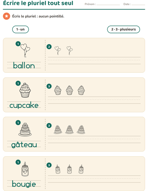 Aperçu de la fiche Singulier et pluriel avec Saint-Valentin NB pour École maternelle (grande section, 5-7 ans)