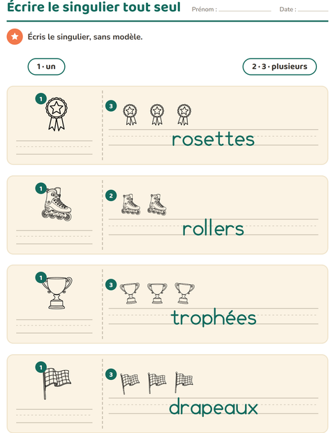 Aperçu de la fiche Singulier et pluriel avec Sports NB pour École maternelle (grande section, 5-7 ans)