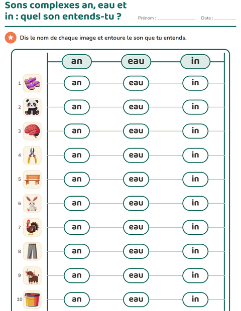 Aperçu de la fiche Les sons complexes pour CP (cours préparatoire)