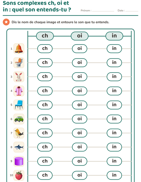 Aperçu de la fiche Les sons complexes pour CP (cours préparatoire)