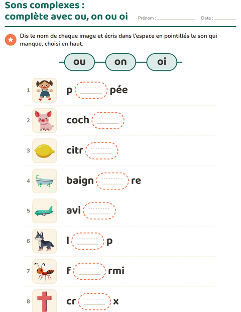Aperçu de la fiche Les sons complexes pour CP (cours préparatoire)